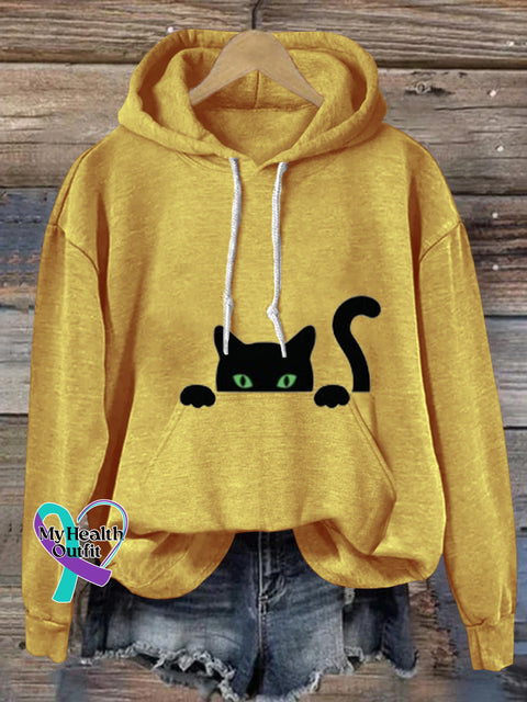 Shy Cat Casual Hoodie Yellow / S