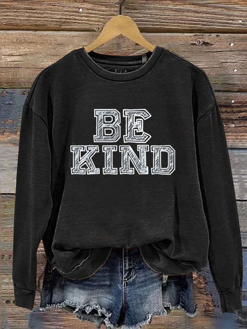 Simple Be Kind Print Casual Sweatshirt Black / S