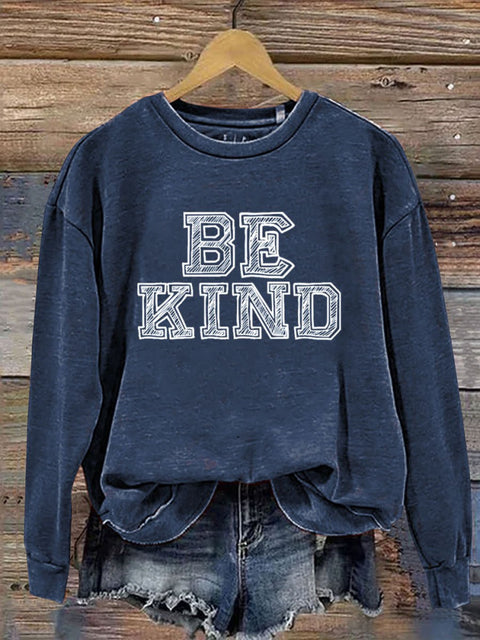 Simple Be Kind Print Casual Sweatshirt Blue / S