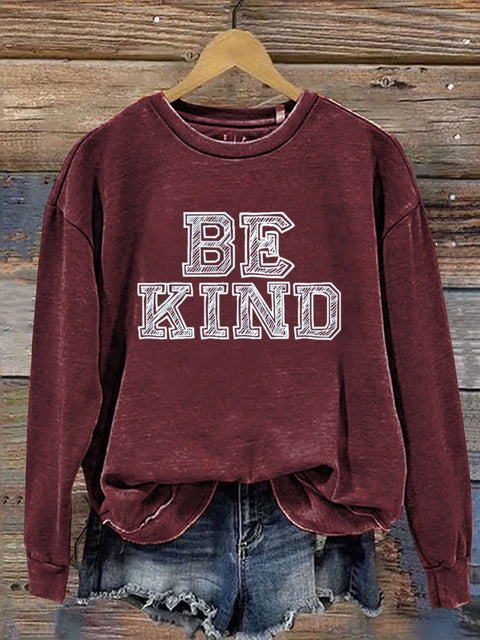 Simple Be Kind Print Casual Sweatshirt Red / S