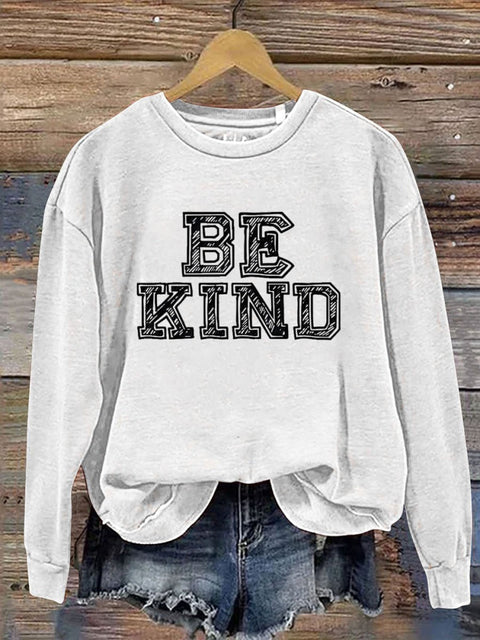 Simple Be Kind Print Casual Sweatshirt White / S