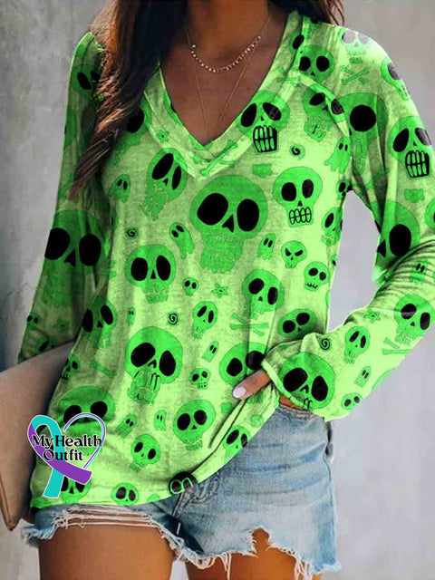 Skull Art Long Sleeve Tops Multicolor / S