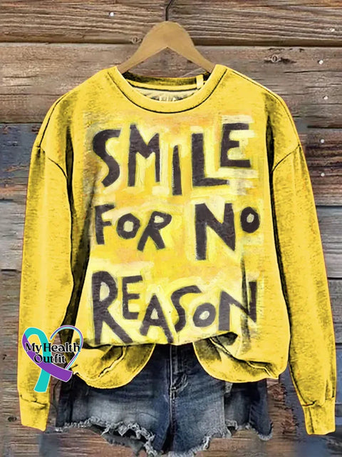 Smile For No Reason Art Print Casual Cotton Sweatshirt Yellow / S