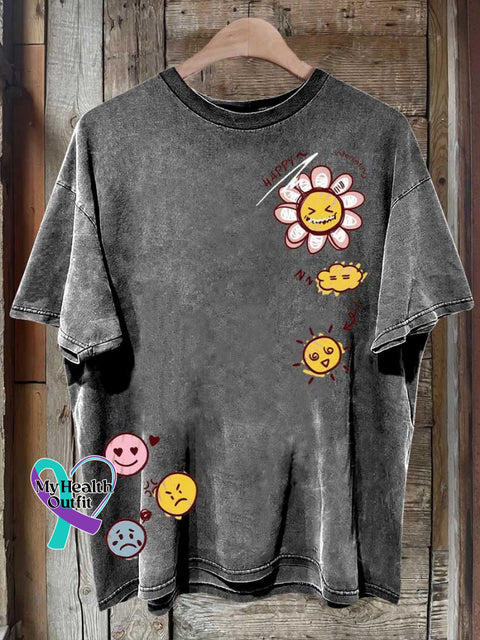 Smiley Face Mental Health Awareness T-Shirt Grey / S