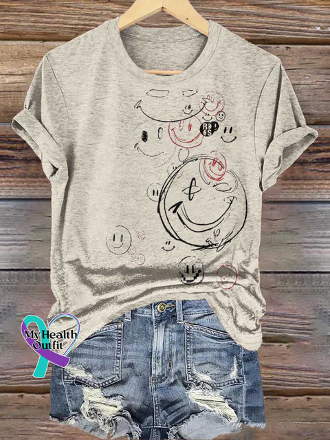 Smiley Face Mental Health Awareness T-shirt Sand / S