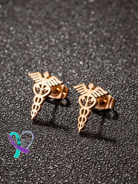 Snake Wings Medical Symbol Nurse Doctor Stainless Steel Earrings