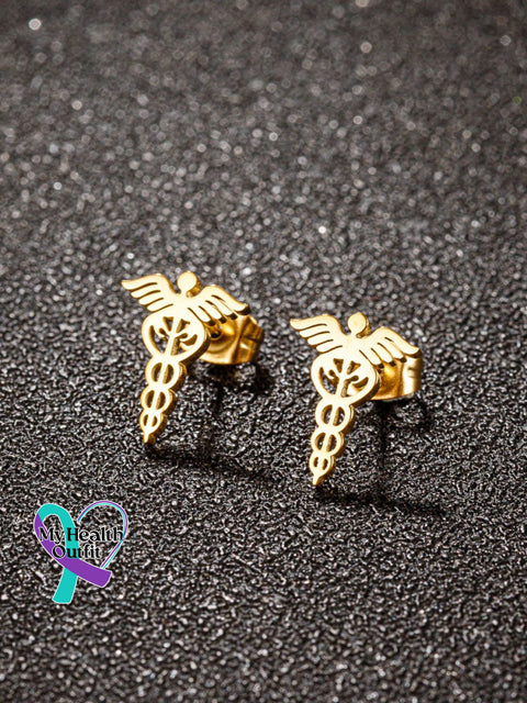 Snake Wings Medical Symbol Nurse Doctor Stainless Steel Earrings
