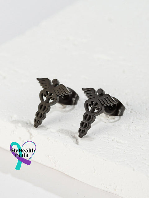 Snake Wings Medical Symbol Nurse Doctor Stainless Steel Earrings