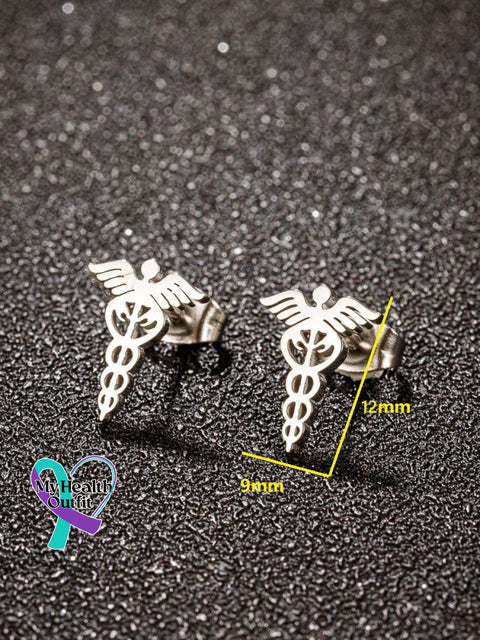 Snake Wings Medical Symbol Nurse Doctor Stainless Steel Earrings