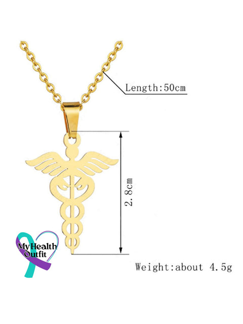 Snake Wings Medical Symbol Nurse Doctor Stainless Steel Necklace