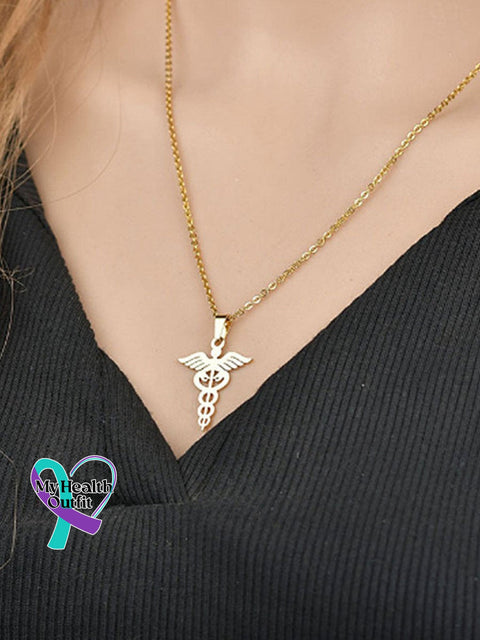 Snake Wings Medical Symbol Nurse Doctor Stainless Steel Necklace