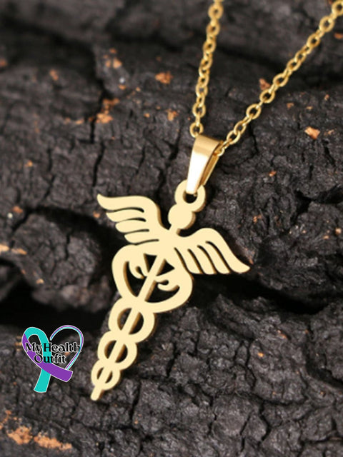 Snake Wings Medical Symbol Nurse Doctor Stainless Steel Necklace Gold / One Size
