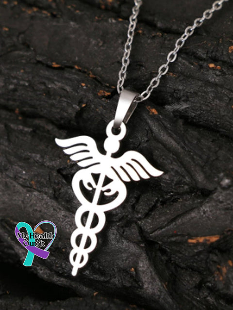Snake Wings Medical Symbol Nurse Doctor Stainless Steel Necklace Silver / One Size