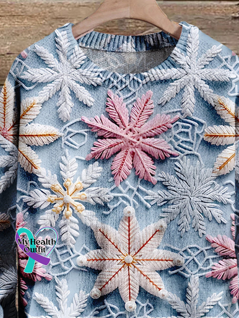 Snowflake Christmas Art Print Knit Pullover Sweater