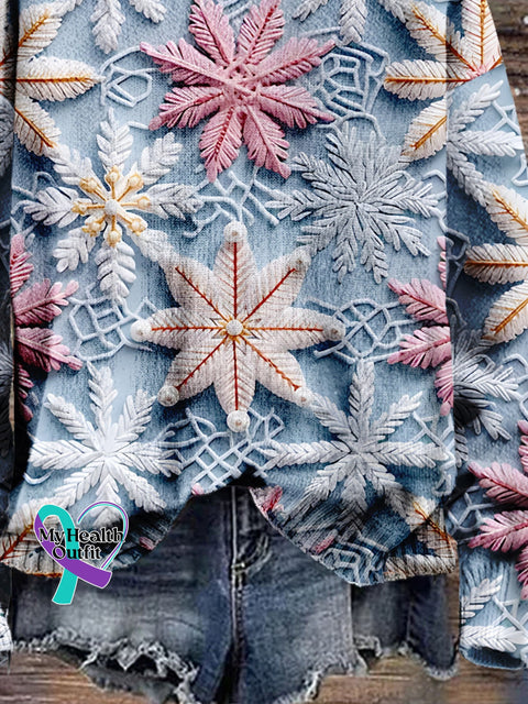 Snowflake Christmas Art Print Knit Pullover Sweater