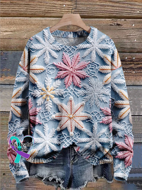 Snowflake Christmas Art Print Knit Pullover Sweater Muilticolor / S