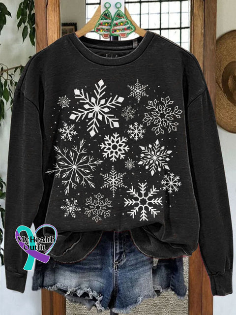 Snowflake Christmas Casual Print Sweatshirt Black / S