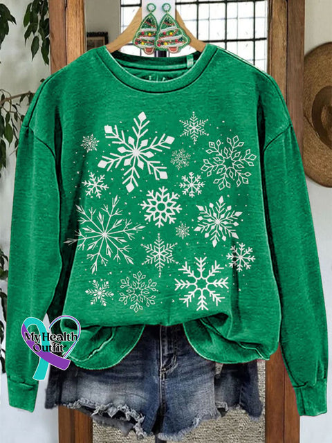 Snowflake Christmas Casual Print Sweatshirt Green / S