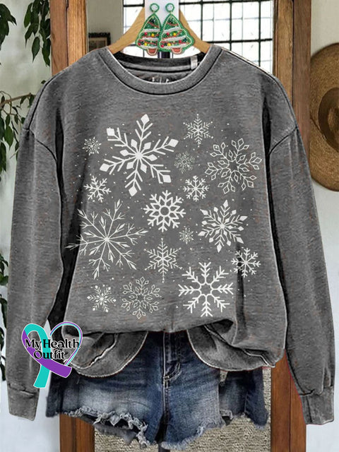 Snowflake Christmas Casual Print Sweatshirt Grey / S
