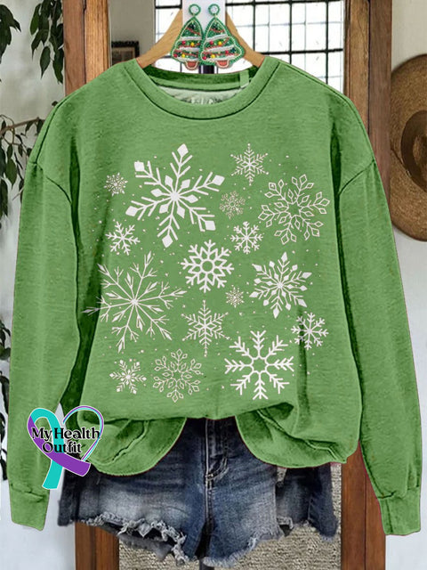 Snowflake Christmas Casual Print Sweatshirt Lightgreen / S