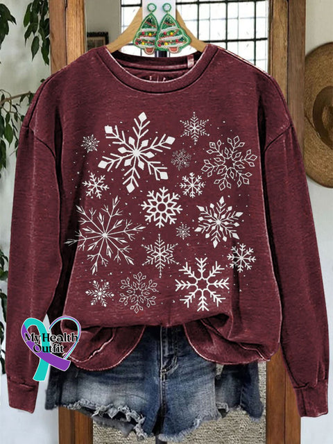 Snowflake Christmas Casual Print Sweatshirt Maroon / S