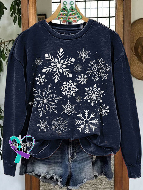 Snowflake Christmas Casual Print Sweatshirt Navyblue / S