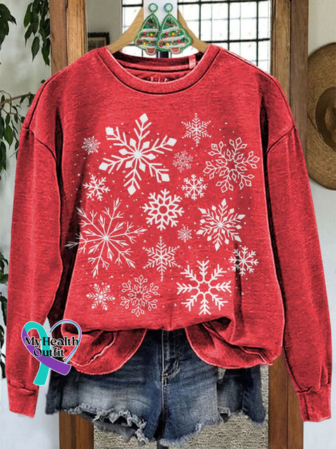 Snowflake Christmas Casual Print Sweatshirt Red / S