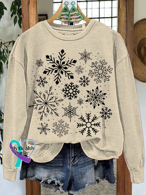 Snowflake Christmas Casual Print Sweatshirt Sand / S