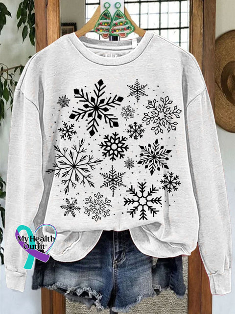Snowflake Christmas Casual Print Sweatshirt White / S