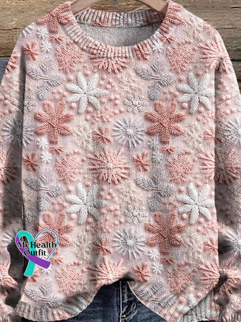 Snowflakes Pink Christmas Pastel Winter Print Knit Pullover Sweater