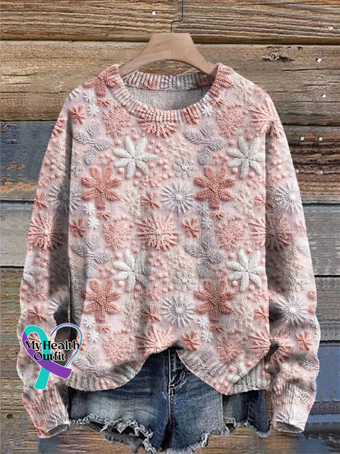 Snowflakes Pink Christmas Pastel Winter Print Knit Pullover Sweater Multicolor / S