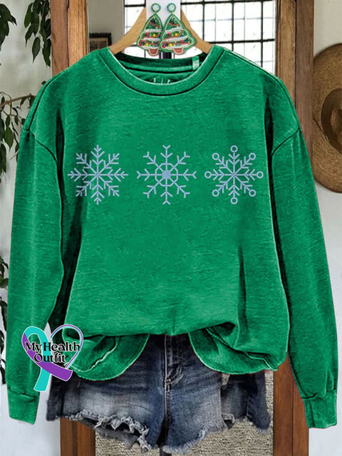 Snowflakes Winter Christmas Casual Print Sweatshirt Green / S