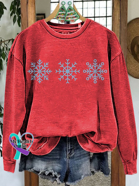 Snowflakes Winter Christmas Casual Print Sweatshirt Red / S