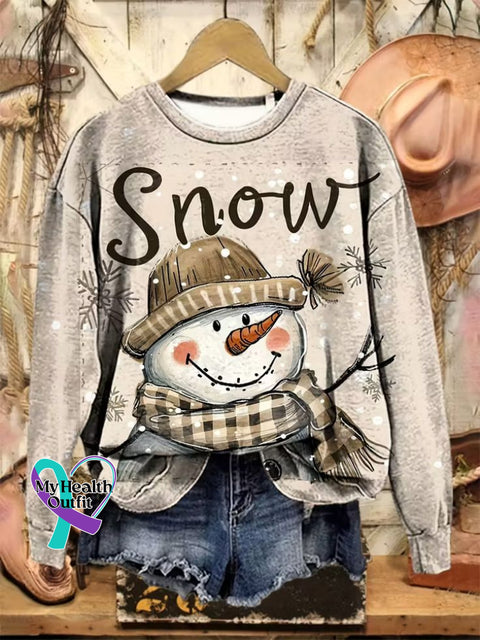 Snowman Art Print Casual Sweatshirt Multicolor / S