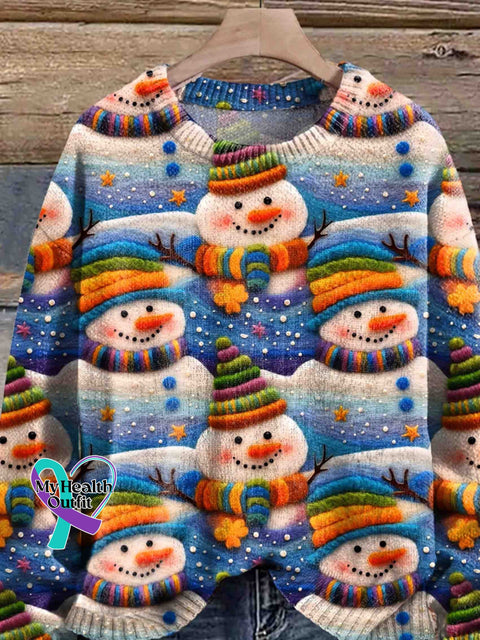 Snowman Christmas Art Print Knit Pullover Sweater