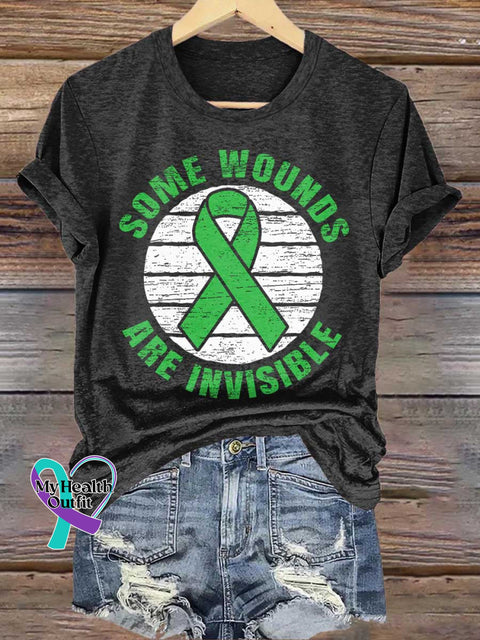 SOME WOUNDS ARE INVISIBLE Green Ribbon Mental Health Awareness T-shirt Black / S