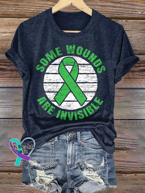 SOME WOUNDS ARE INVISIBLE Green Ribbon Mental Health Awareness T-shirt Blue / S