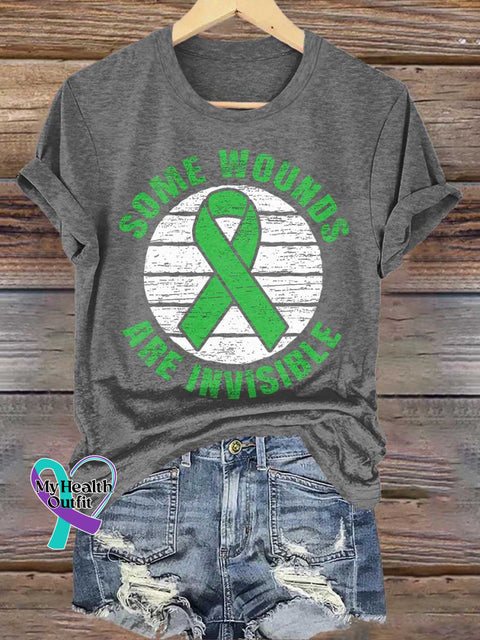 SOME WOUNDS ARE INVISIBLE Green Ribbon Mental Health Awareness T-shirt Grey / S