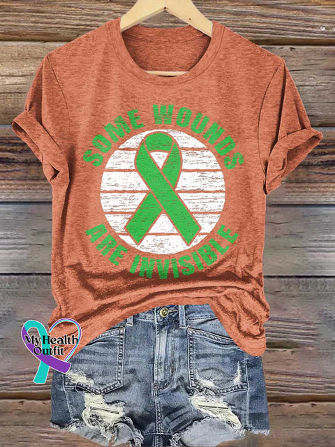 SOME WOUNDS ARE INVISIBLE Green Ribbon Mental Health Awareness T-shirt Orange / S