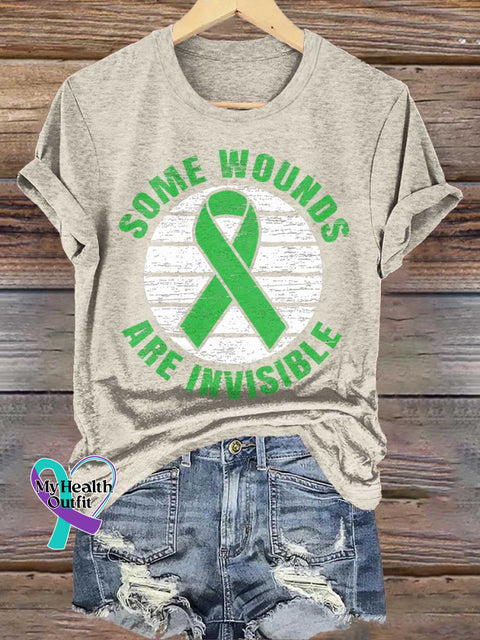 SOME WOUNDS ARE INVISIBLE Green Ribbon Mental Health Awareness T-shirt Sand / S