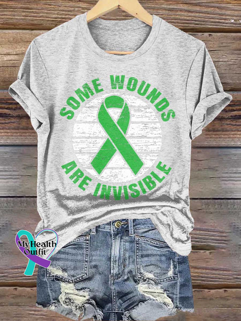 SOME WOUNDS ARE INVISIBLE Green Ribbon Mental Health Awareness T-shirt White / S