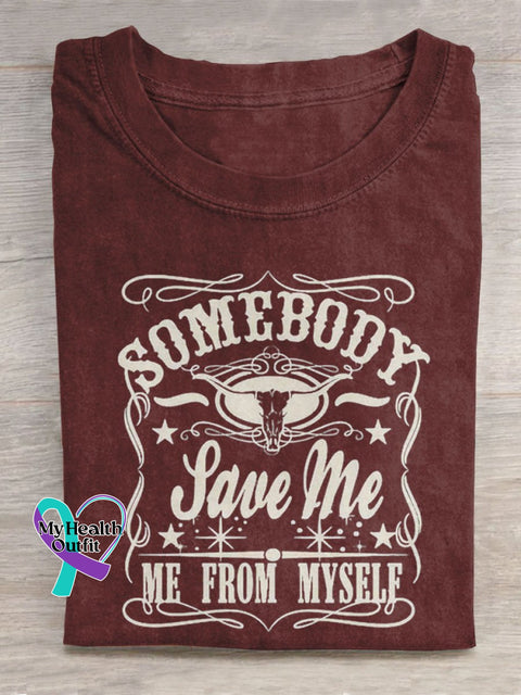Somebody Save Me Bull Skull Art Print Casual T-Shirt Red / S