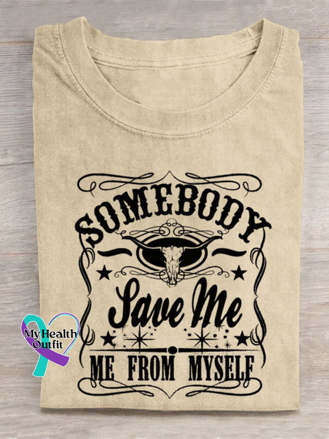 Somebody Save Me Bull Skull Art Print Casual T-Shirt Sand / S