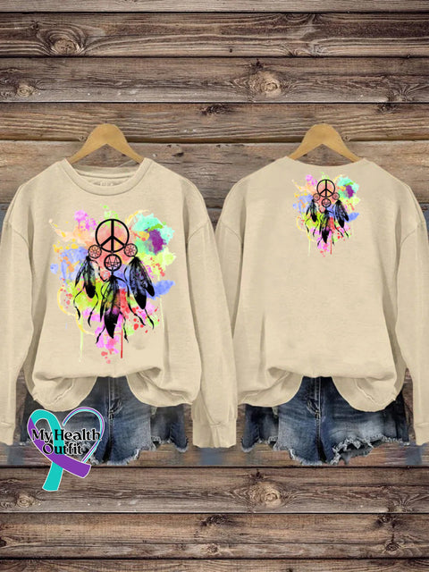 Splash Ink Dreamcatcher Print Casual Sweatshirt Beige / S