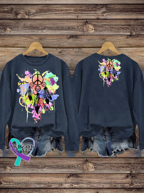 Splash Ink Dreamcatcher Print Casual Sweatshirt Navyblue / S