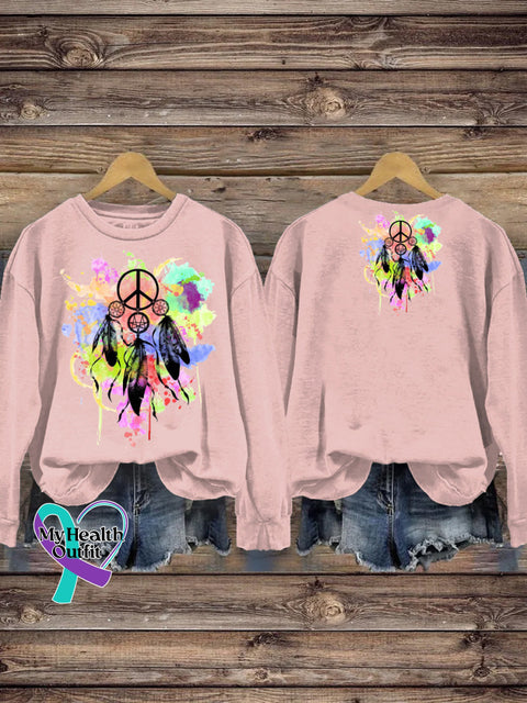 Splash Ink Dreamcatcher Print Casual Sweatshirt Pink / S