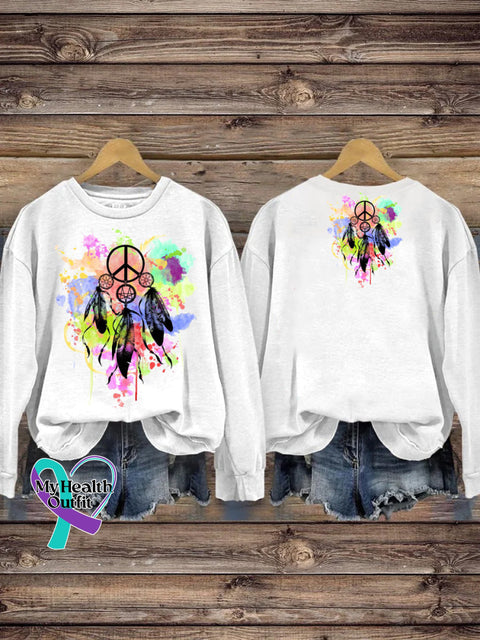 Splash Ink Dreamcatcher Print Casual Sweatshirt White / S