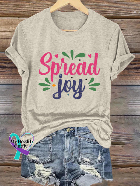 Spread Joy Printed Casual Crew Neck Short Sleeve T-Shirt Beige / S
