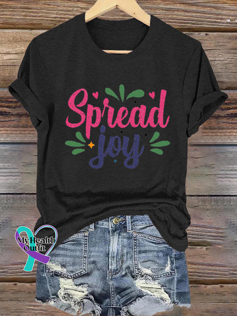 Spread Joy Printed Casual Crew Neck Short Sleeve T-Shirt Black / S
