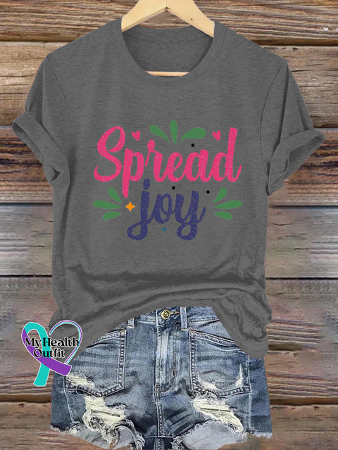 Spread Joy Printed Casual Crew Neck Short Sleeve T-Shirt Grey / S